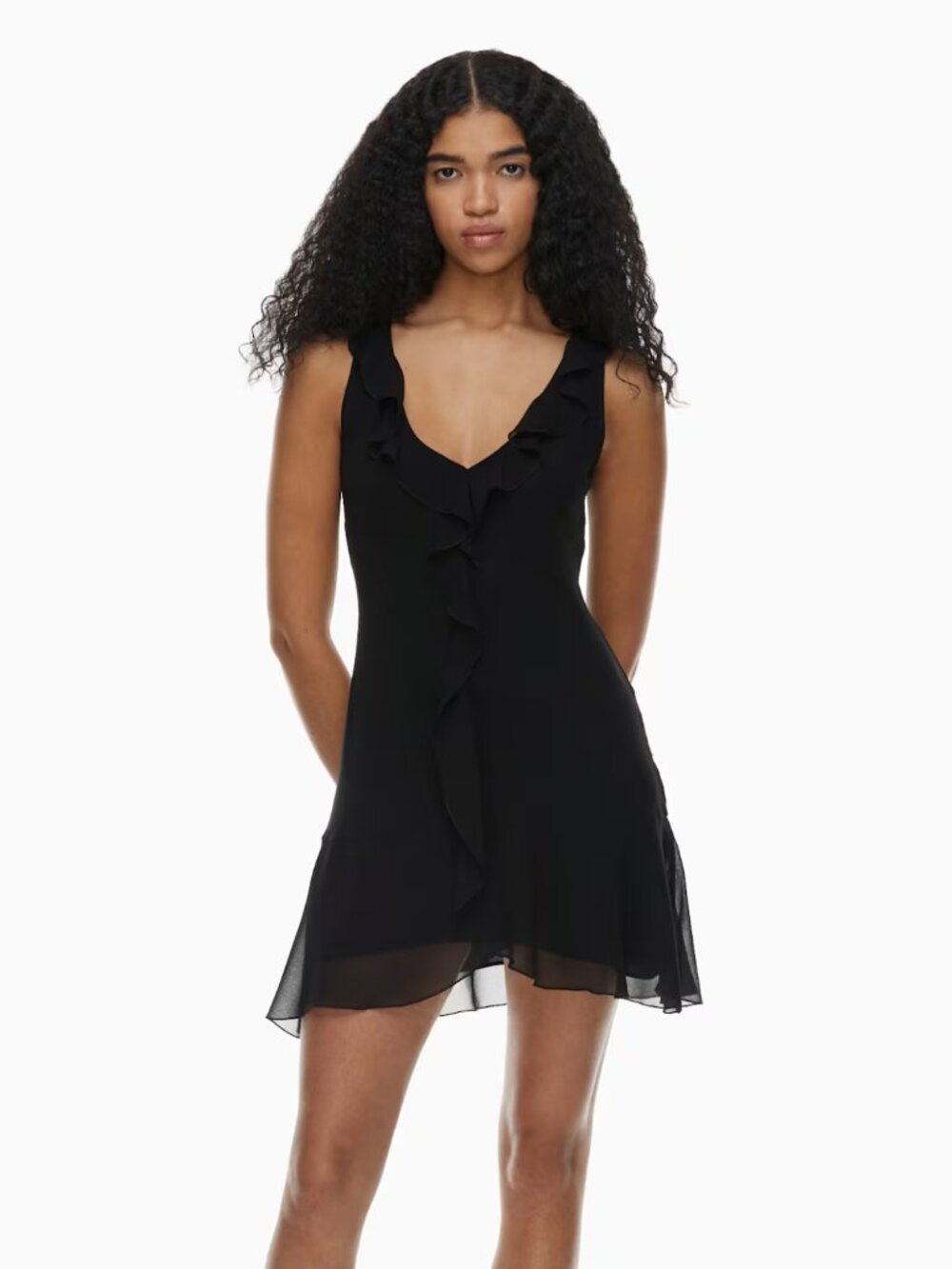 Wilfred Aritzia Hera Black Ruffle Chiffon Mini Dress Size Small